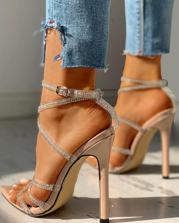 Studded Multi-strap Lace-Up Thin Heeled Sandals