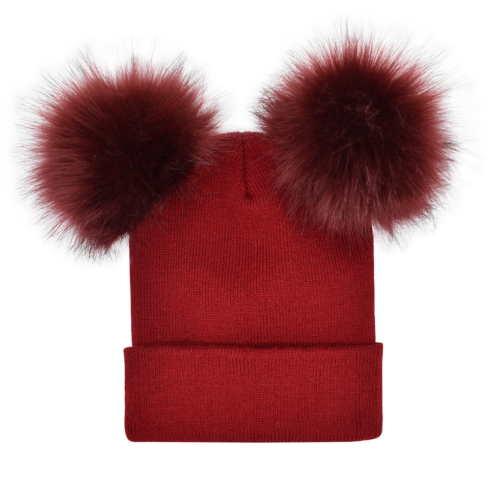 Women's Winter Double Ball Knitted Woolen Hat