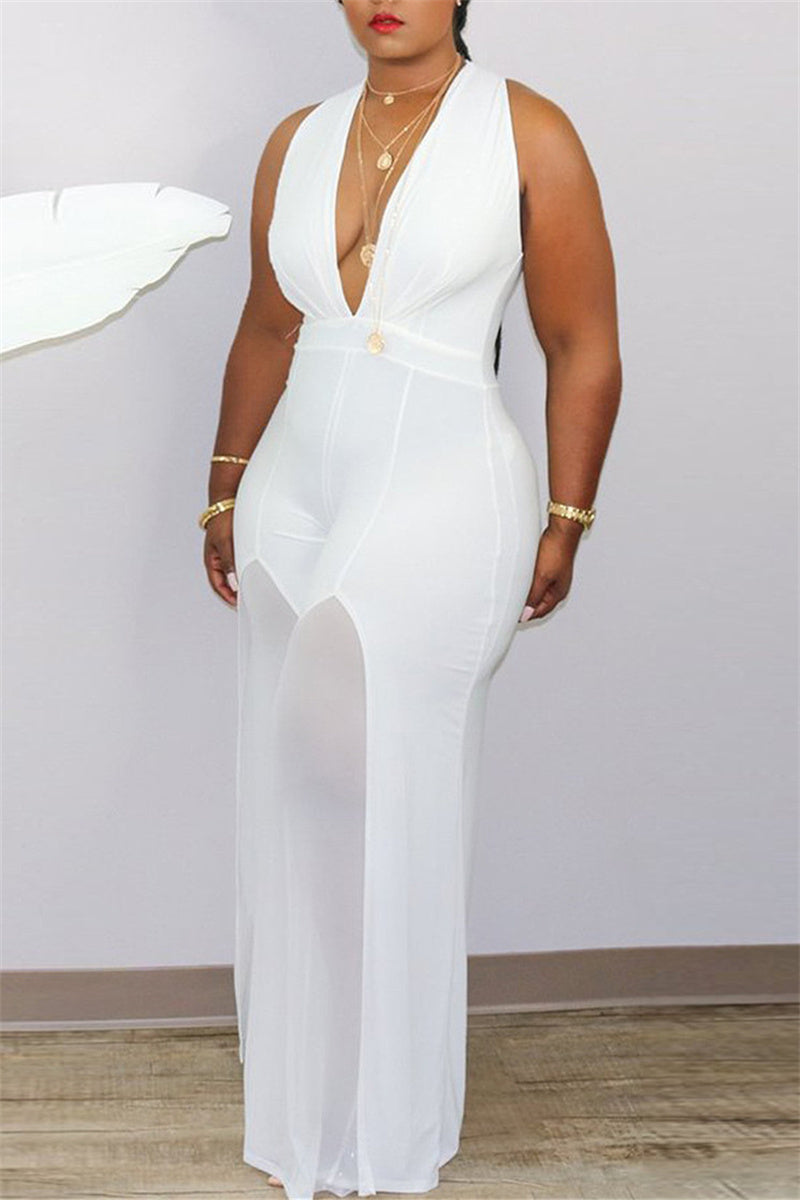 Plus Size Jumpsuits Sexy Solid Sleeveless V Neck